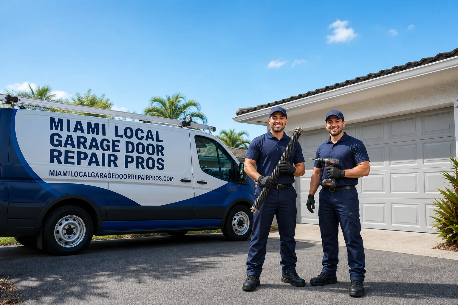 Miami Local Garage Door Repair Pros service vehicle and crew in Princeton, FL